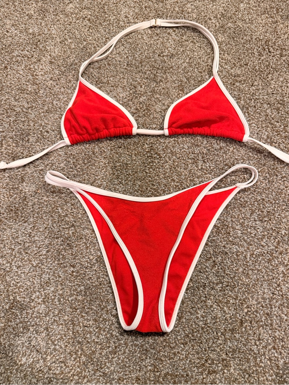 Red Contrast Trim Bikini Set